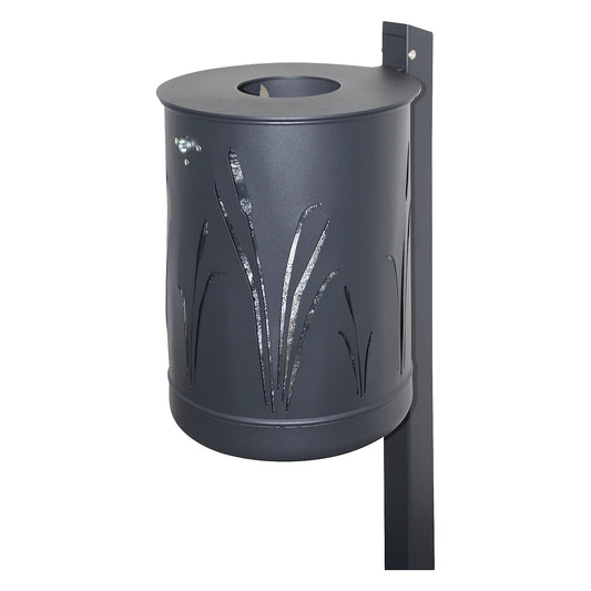 Outdoor waste collector 50 l, for mounting to a wall or a post, black grey, structured.