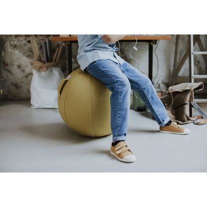 LEIV Swiss ball, fabric cover with the appearance of canvas, 600 - 650 mm, mustard yellow.