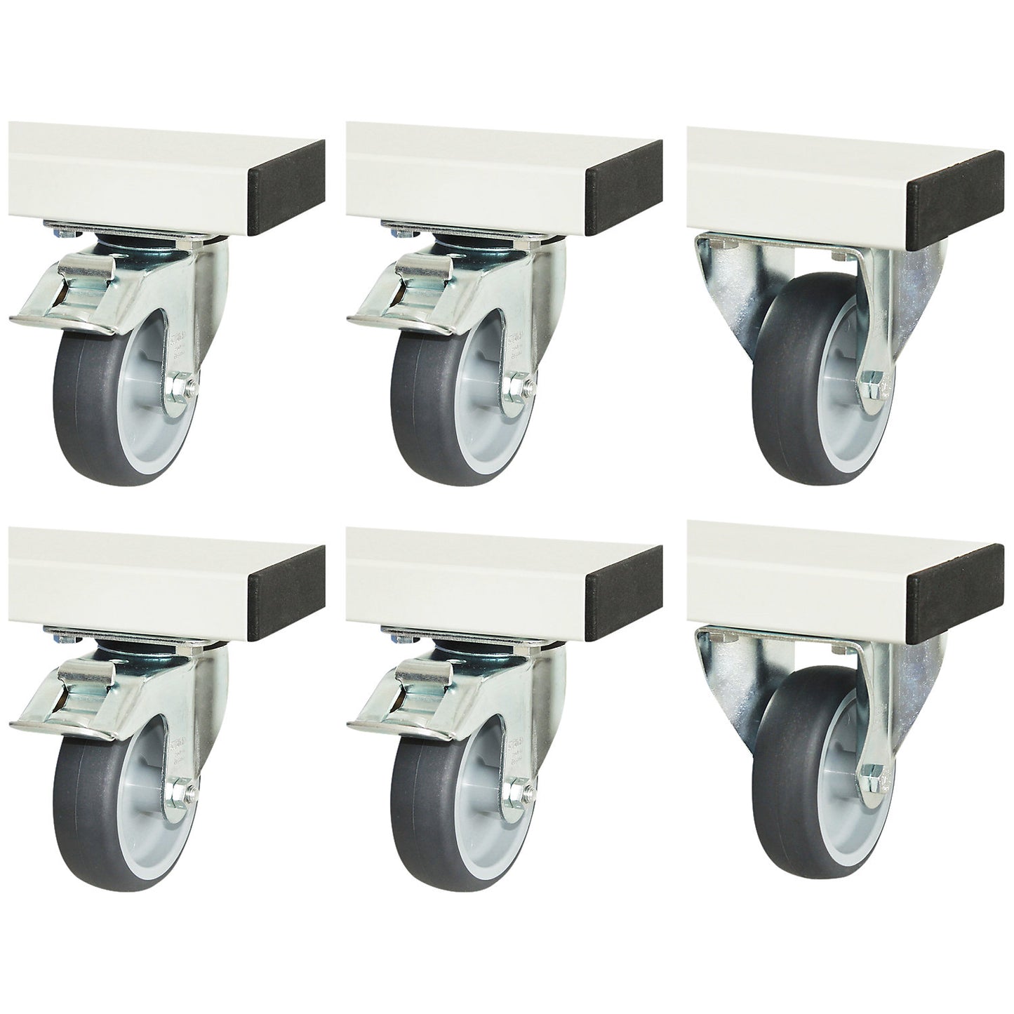 Set of castors for adlatus 300, 4 swivel castors with wheel stop + 2 fixed castors, WxL 100 x 30 mm.