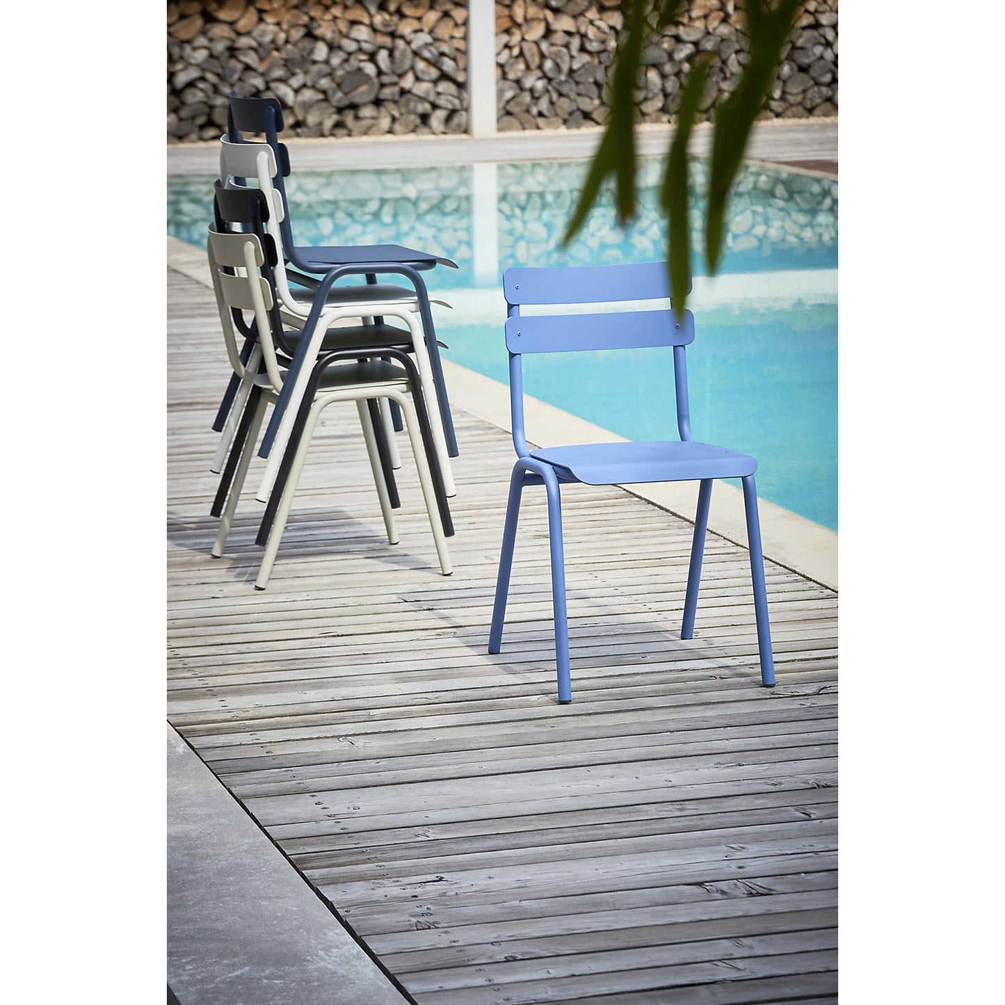 ONE outdoor chair, pack of 4, grey blue.