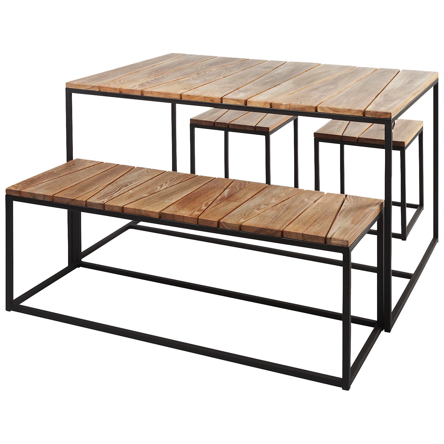ALOIS outdoor table arrangement, incl. table, bench, 2 stools, black/robinia.