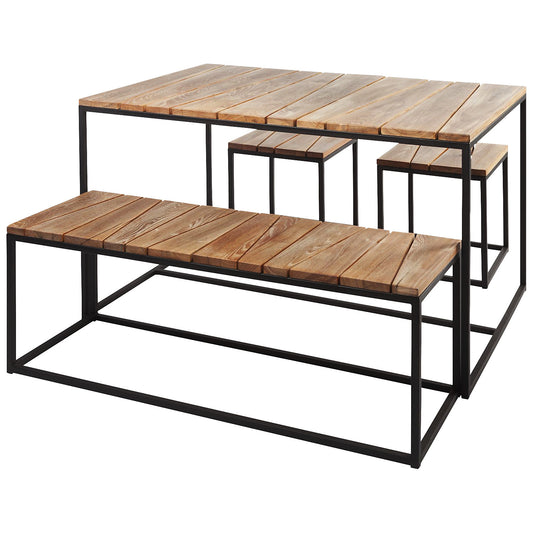 ALOIS outdoor table arrangement, incl. table, bench, 2 stools, black/robinia.