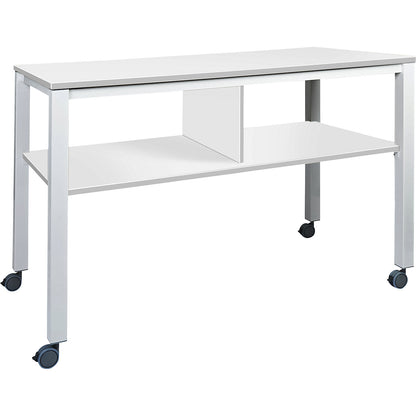 E2008 multifunctional table, mobile, frame in white, worktop in white.