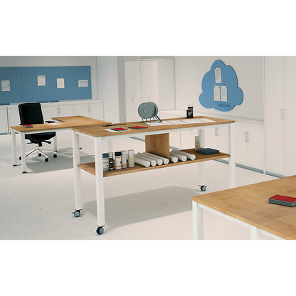 E2008 multifunctional table, mobile, frame in white, worktop in white.