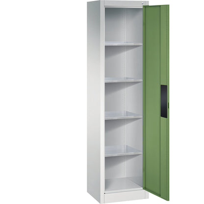 Heavy duty workshop cupboard, width 502 mm, depth 400 mm, reseda green door.