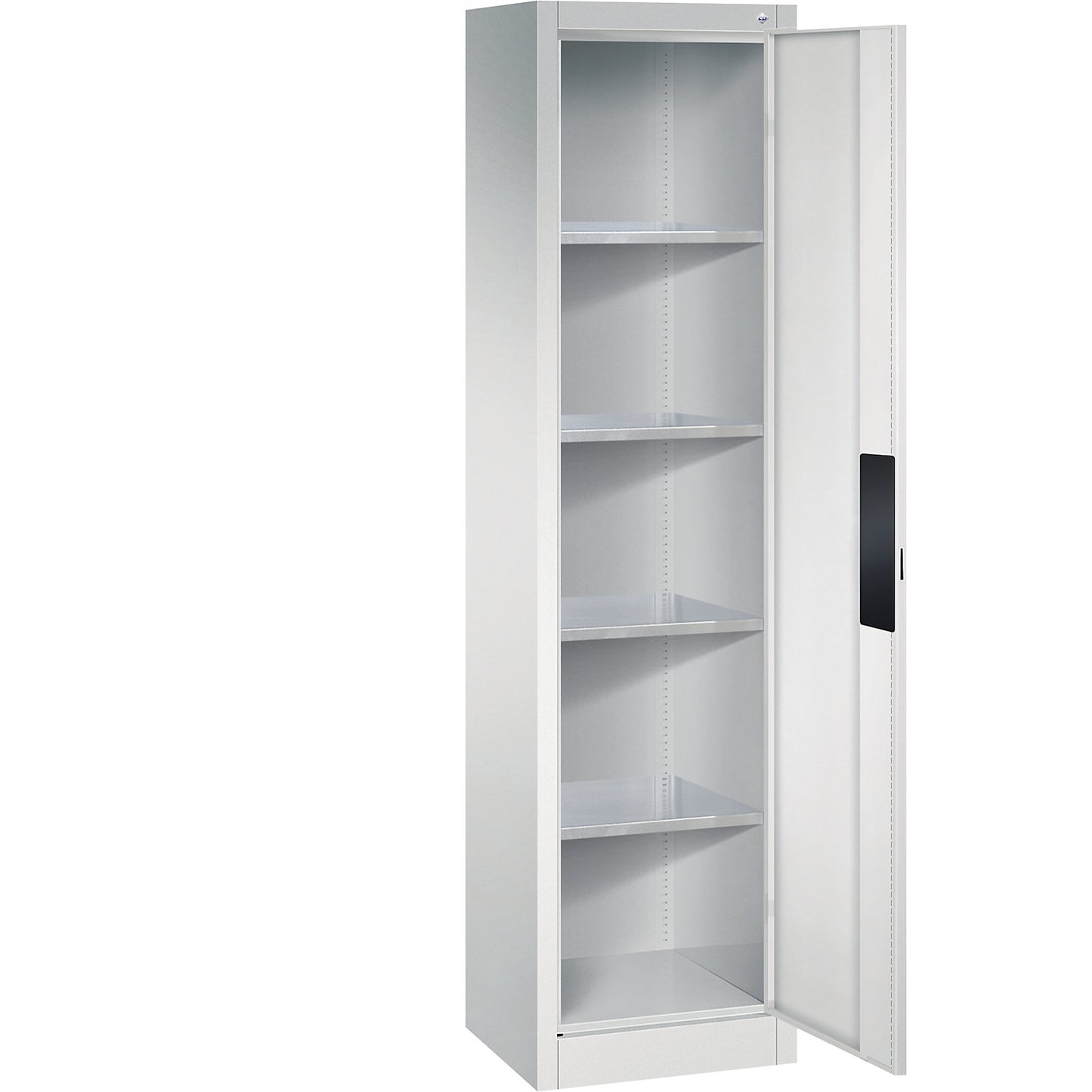 Heavy duty workshop cupboard, width 502 mm, depth 400 mm, light grey door.