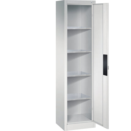 Heavy duty workshop cupboard, width 502 mm, depth 400 mm, light grey door.