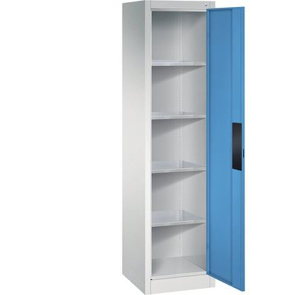 Heavy duty workshop cupboard, width 502 mm, depth 500 mm, light blue door.