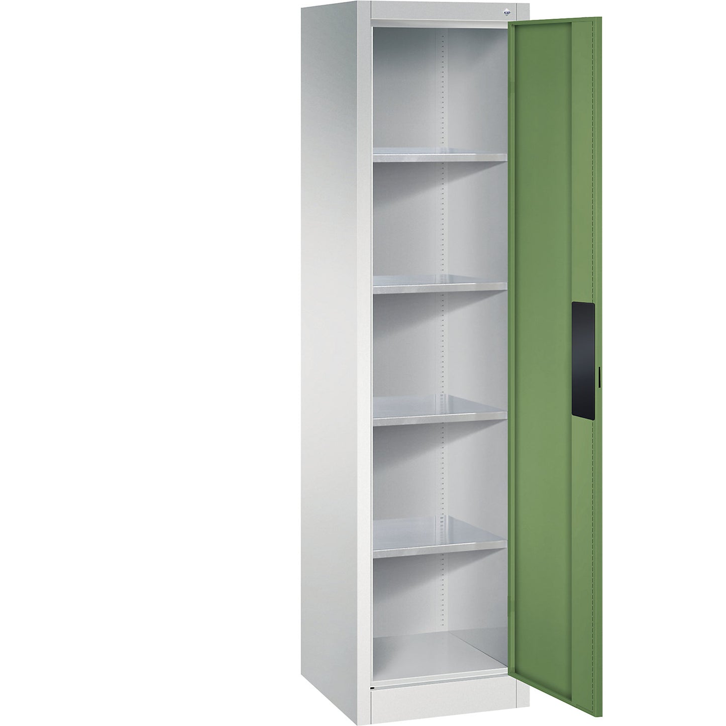 Heavy duty workshop cupboard, width 502 mm, depth 500 mm, reseda green door.
