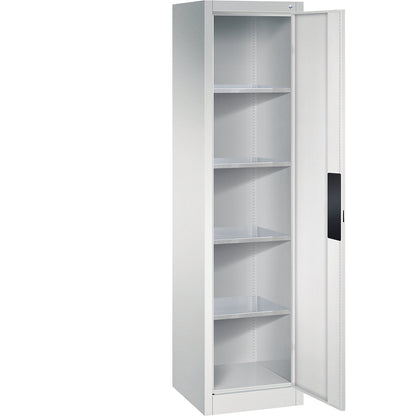 Heavy duty workshop cupboard, width 502 mm, depth 500 mm, light grey door.