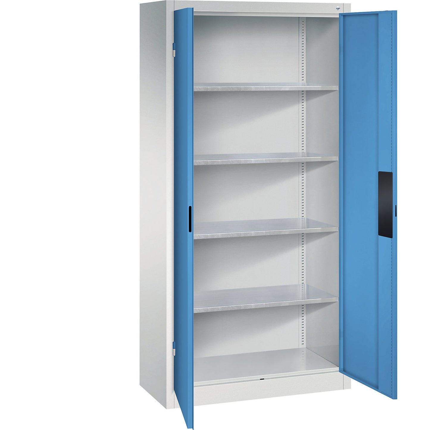 Heavy duty workshop cupboard, width 930 mm, depth 400 mm, light blue door.