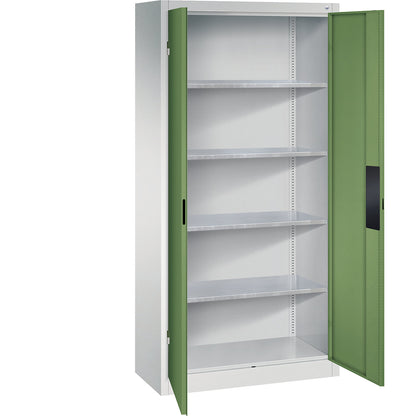 Heavy duty workshop cupboard, width 930 mm, depth 400 mm, reseda green door.