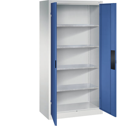 Heavy duty workshop cupboard, width 930 mm, depth 500 mm, gentian blue door.
