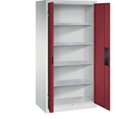 Heavy duty workshop cupboard, width 930 mm, depth 600 mm, ruby red door.