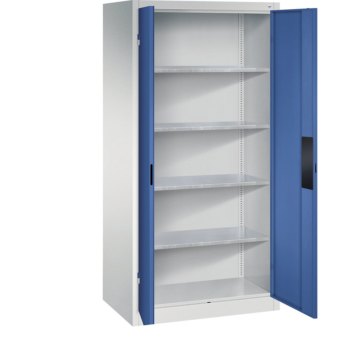 Heavy duty workshop cupboard, width 930 mm, depth 600 mm, gentian blue door.