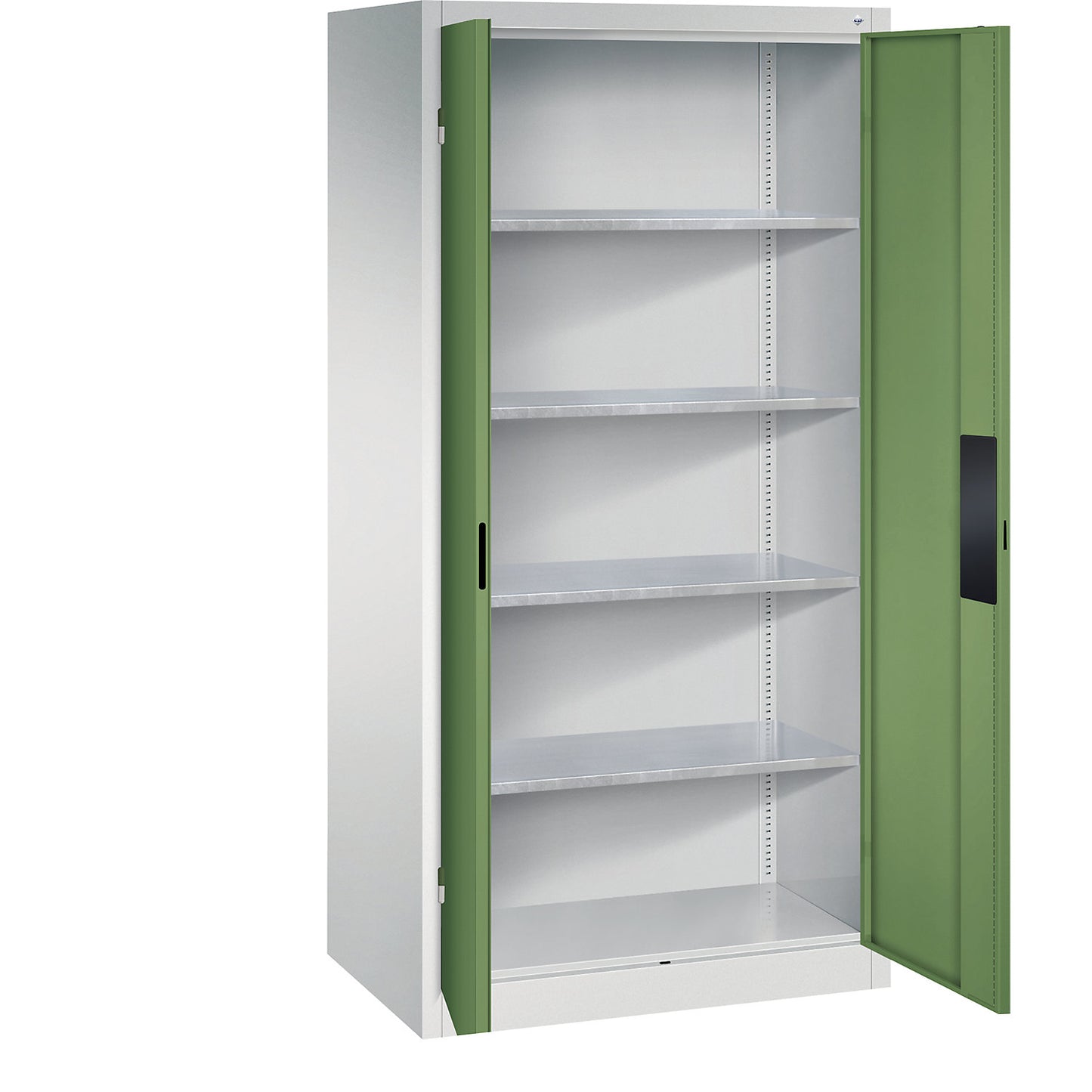Heavy duty workshop cupboard, width 930 mm, depth 600 mm, reseda green door.