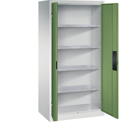 Heavy duty workshop cupboard, width 930 mm, depth 600 mm, reseda green door.