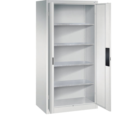 Heavy duty workshop cupboard, width 930 mm, depth 600 mm, light grey door.