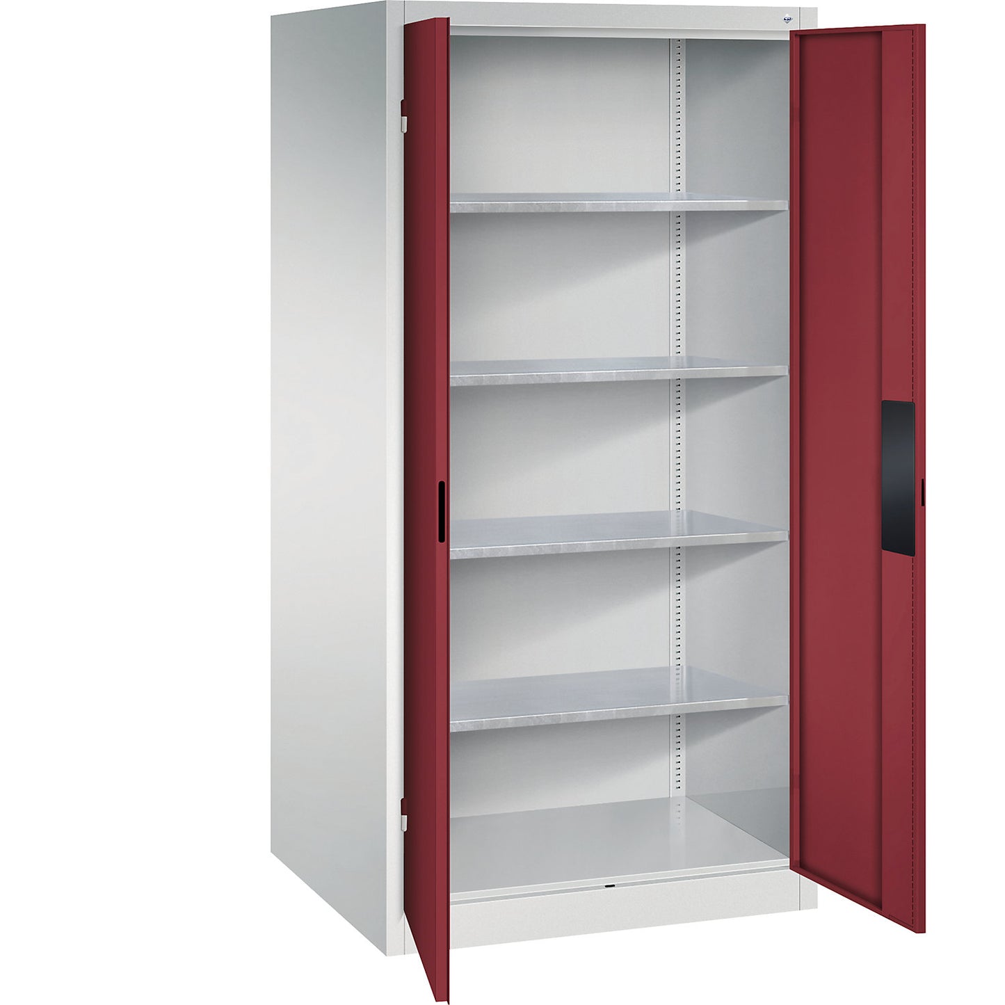 Heavy duty workshop cupboard, width 930 mm, depth 800 mm, ruby red door.