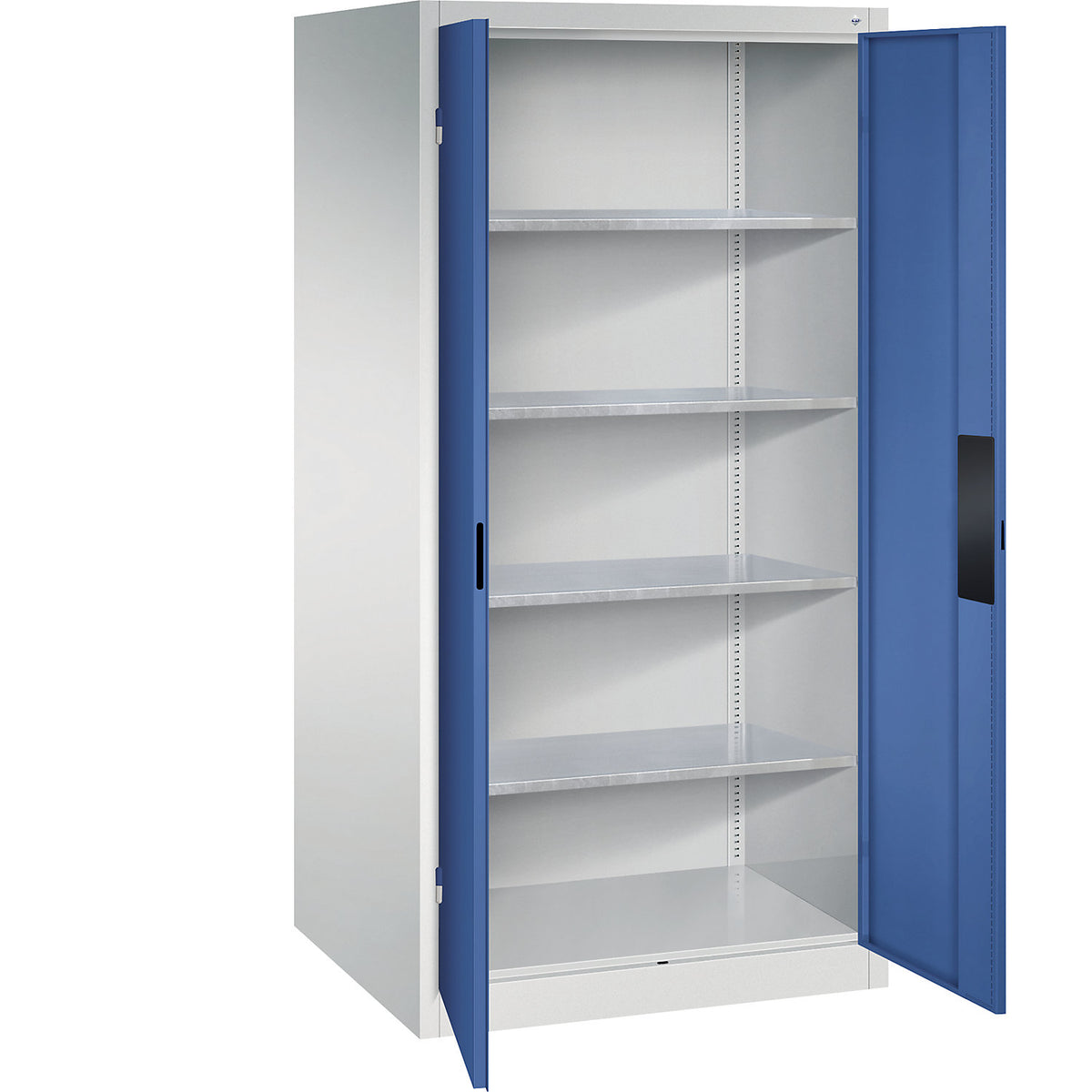 Heavy duty workshop cupboard, width 930 mm, depth 800 mm, gentian blue door.