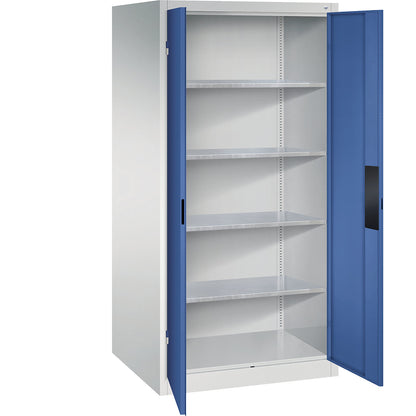 Heavy duty workshop cupboard, width 930 mm, depth 800 mm, gentian blue door.