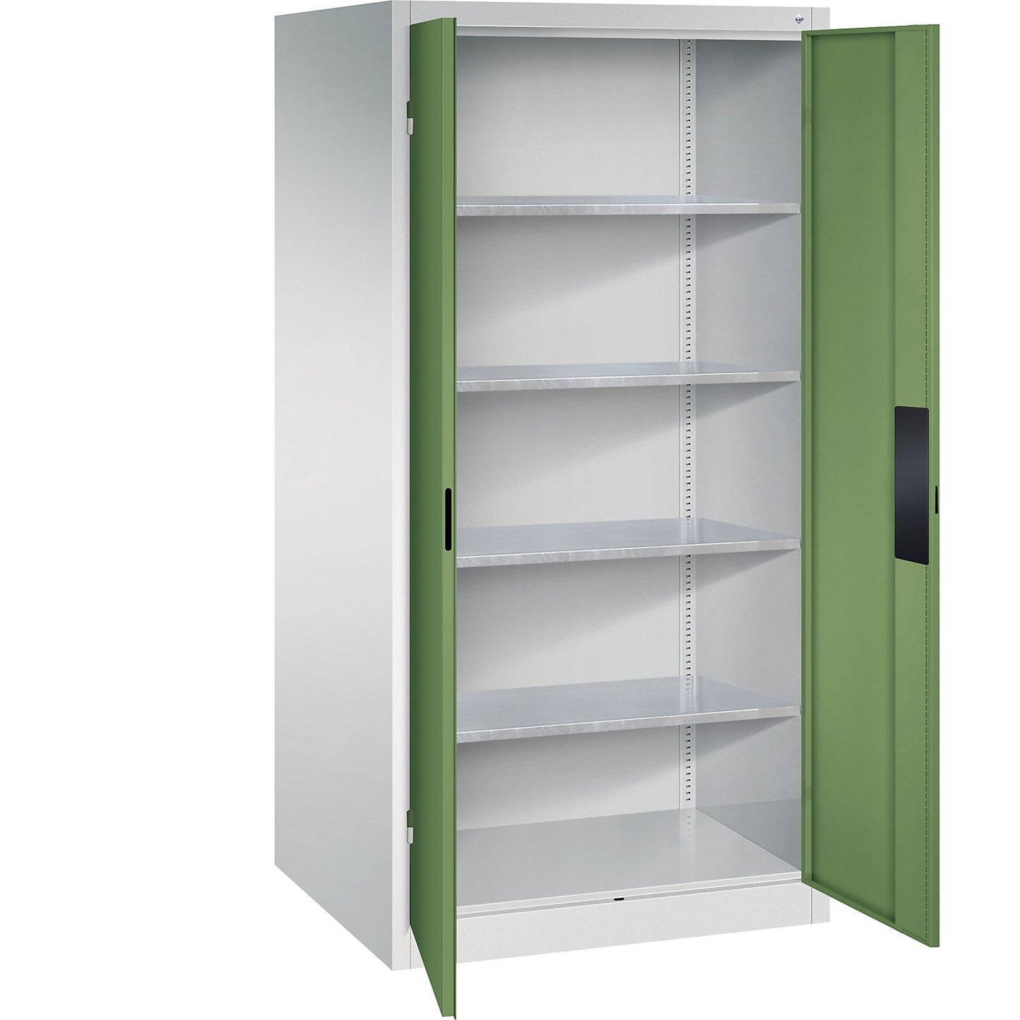Heavy duty workshop cupboard, width 930 mm, depth 800 mm, reseda green door.
