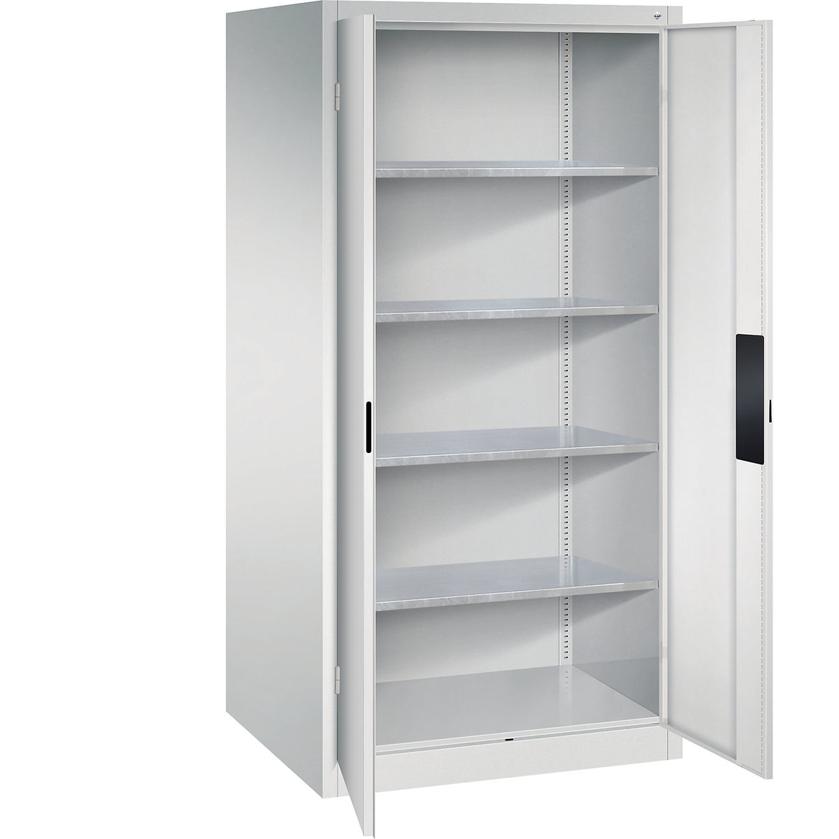 Heavy duty workshop cupboard, width 930 mm, depth 800 mm, light grey door.