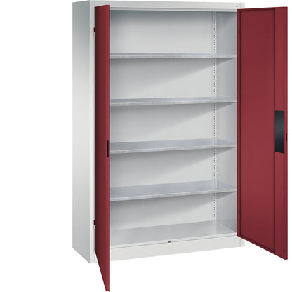 Heavy duty workshop cupboard, width 1200 mm, depth 400 mm, ruby red door.