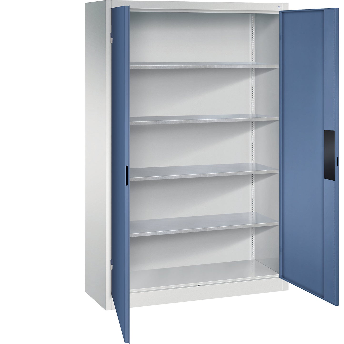 Heavy duty workshop cupboard, width 1200 mm, depth 400 mm, distant blue door.