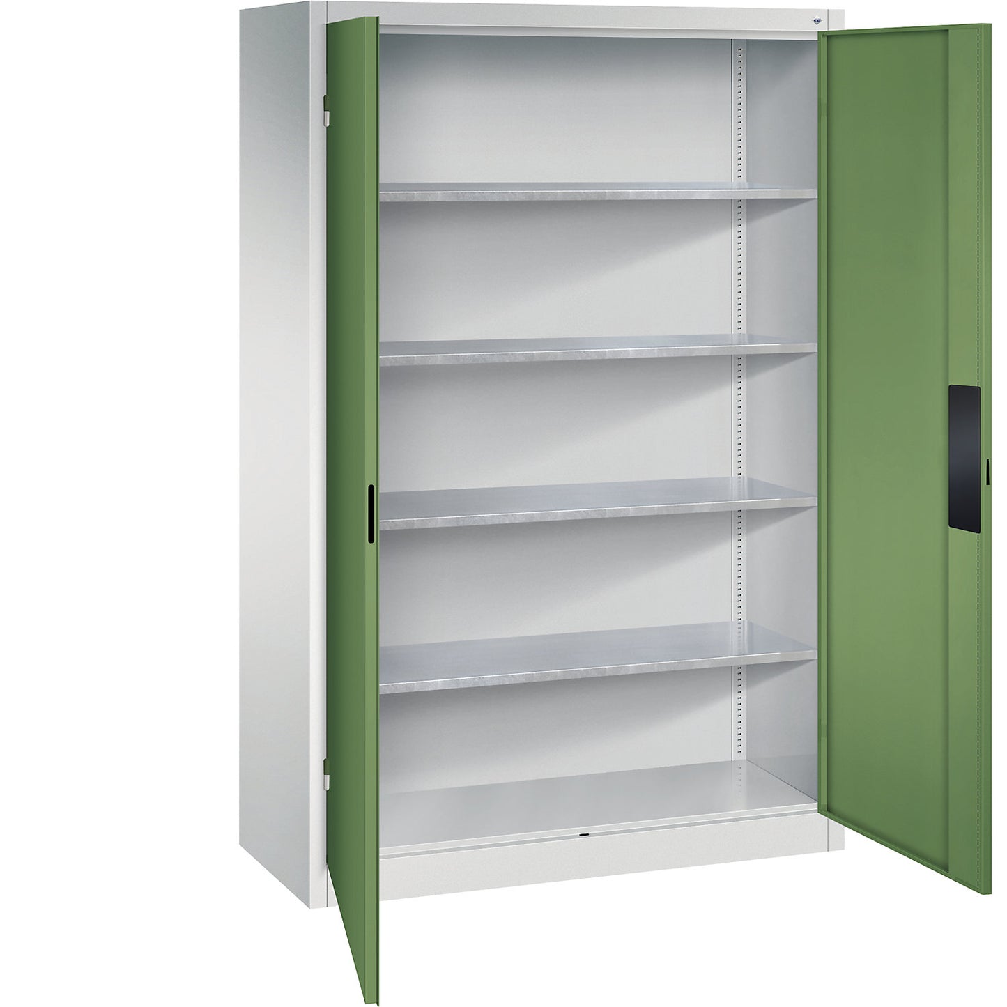 Heavy duty workshop cupboard, width 1200 mm, depth 500 mm, reseda green door.