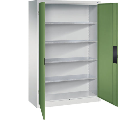Heavy duty workshop cupboard, width 1200 mm, depth 500 mm, reseda green door.