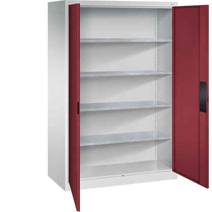Heavy duty workshop cupboard, width 1200 mm, depth 600 mm, ruby red door.