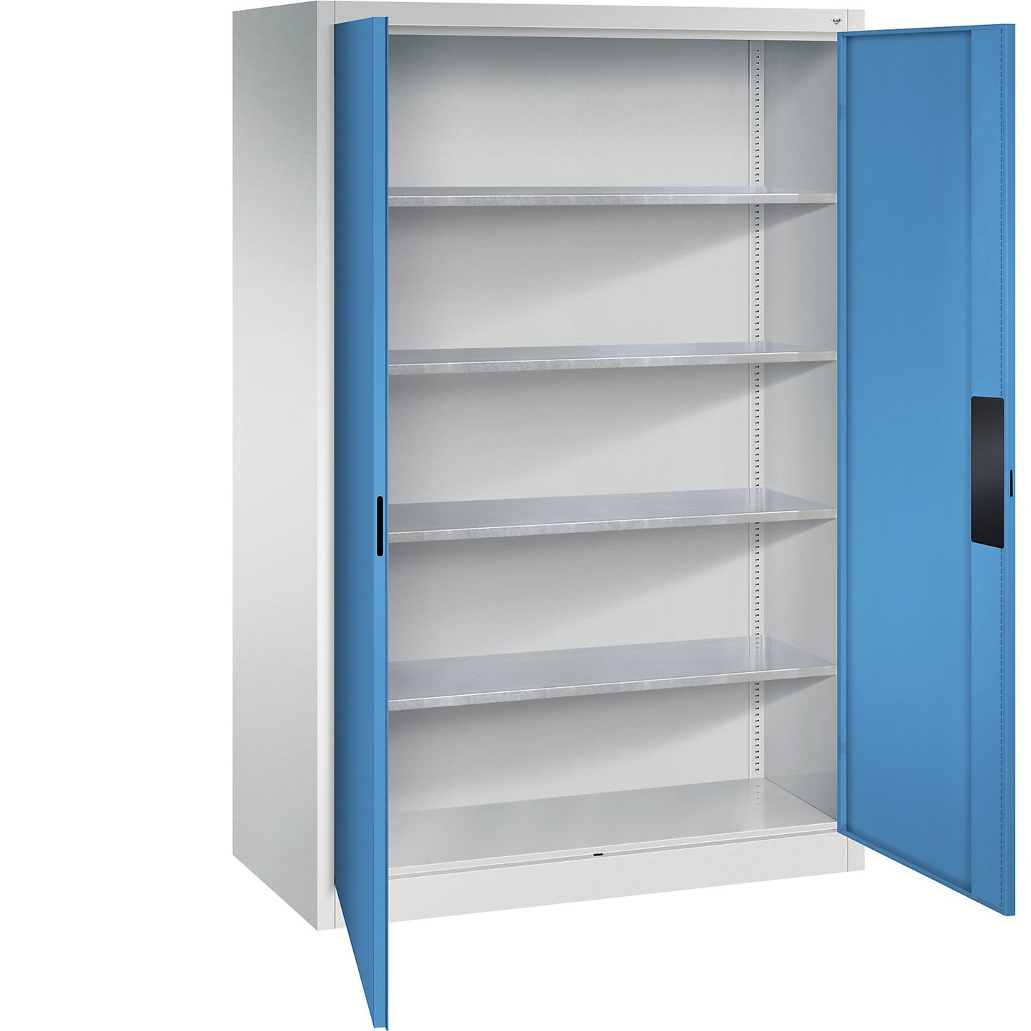 Heavy duty workshop cupboard, width 1200 mm, depth 600 mm, light blue door.