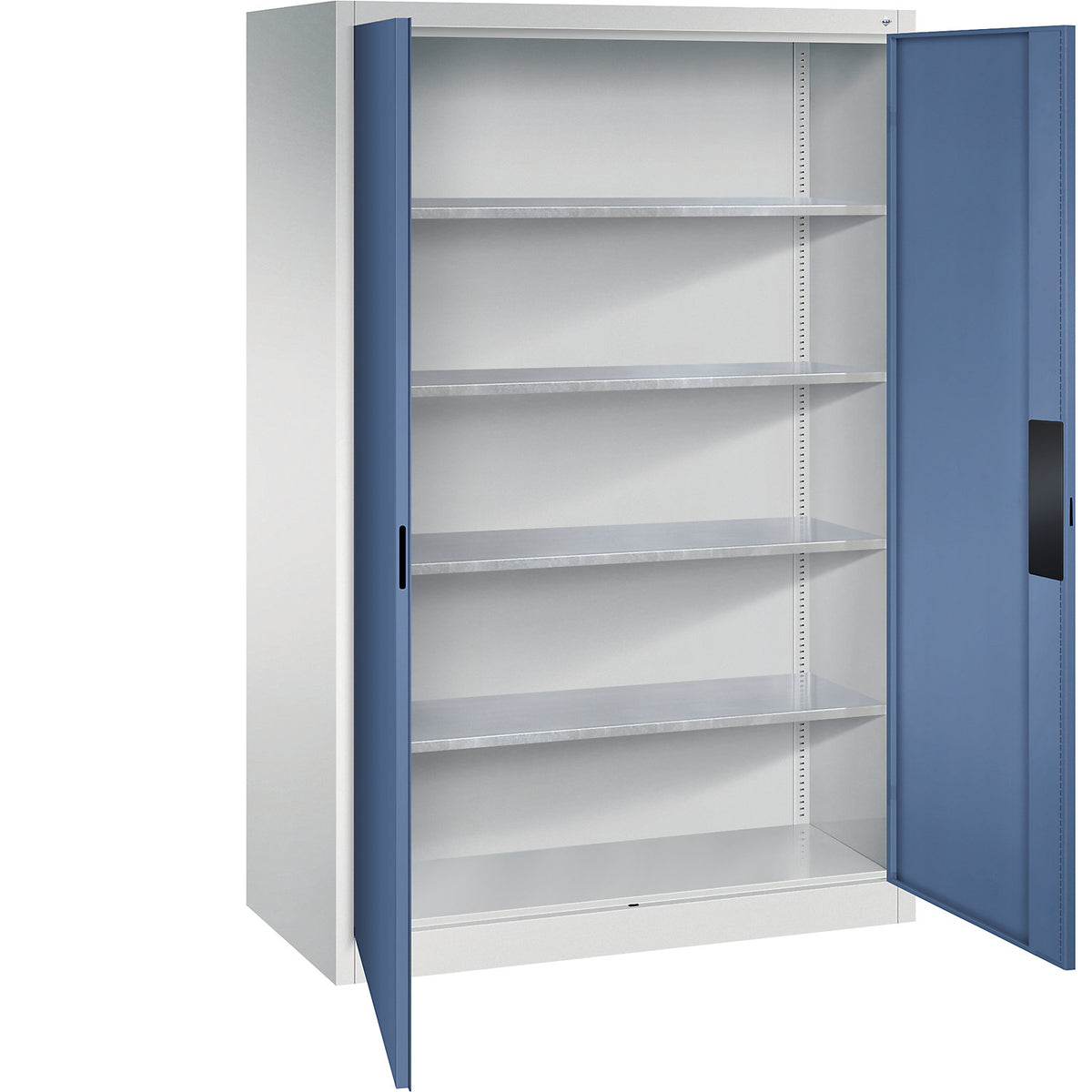 Heavy duty workshop cupboard, width 1200 mm, depth 600 mm, distant blue door.