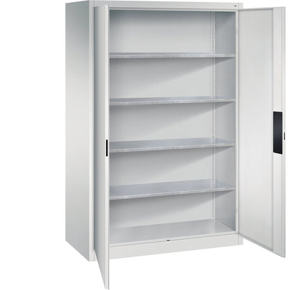 Heavy duty workshop cupboard, width 1200 mm, depth 600 mm, light grey door.