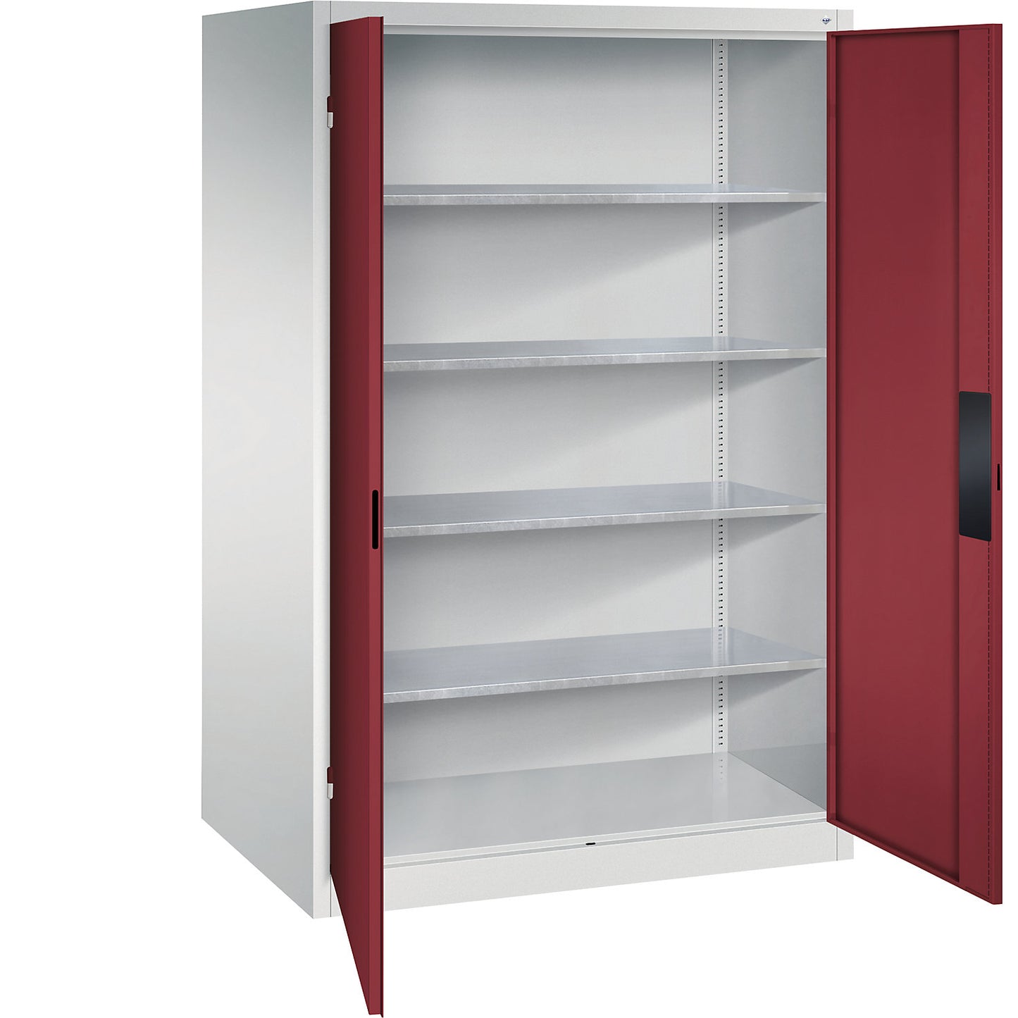 Heavy duty workshop cupboard, width 1200 mm, depth 800 mm, ruby red door.