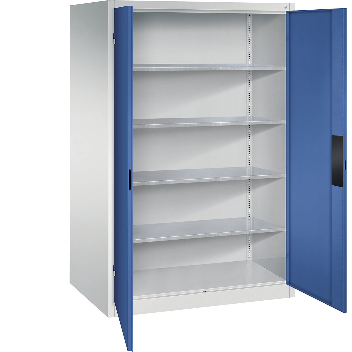 Heavy duty workshop cupboard, width 1200 mm, depth 800 mm, gentian blue door.