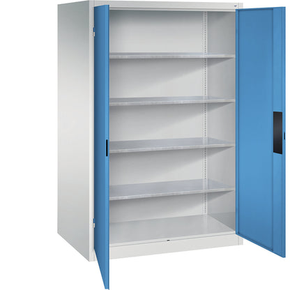 Heavy duty workshop cupboard, width 1200 mm, depth 800 mm, light blue door.