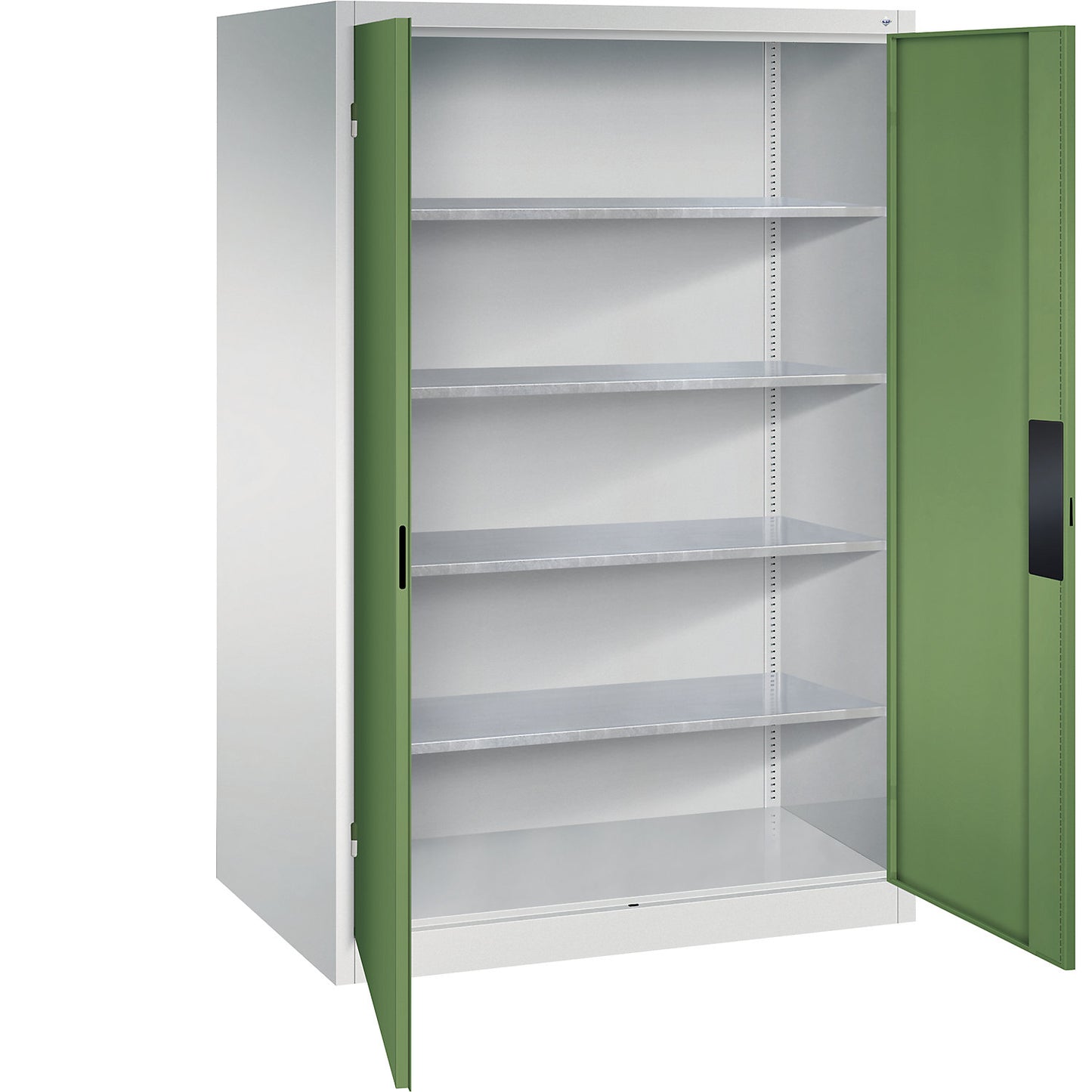 Heavy duty workshop cupboard, width 1200 mm, depth 800 mm, reseda green door.