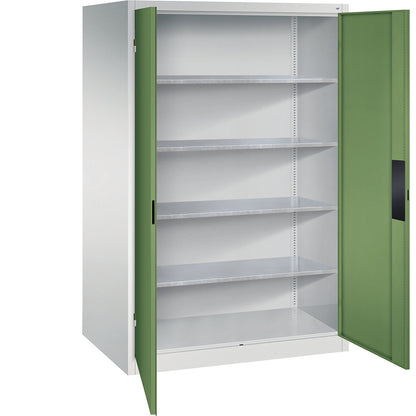 Heavy duty workshop cupboard, width 1200 mm, depth 800 mm, reseda green door.
