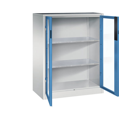Vision panel double door cupboard, HxWxD 1200 x 930 x 500 mm, 2 shelves, light grey / light blue.