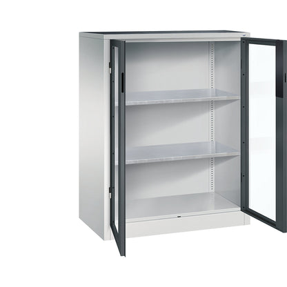 Vision panel double door cupboard, HxWxD 1200 x 930 x 500 mm, 2 shelves, light grey / charcoal.