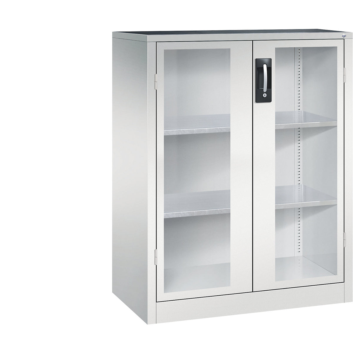 Vision panel double door cupboard, HxWxD 1200 x 930 x 500 mm, 2 shelves, light grey / light grey.