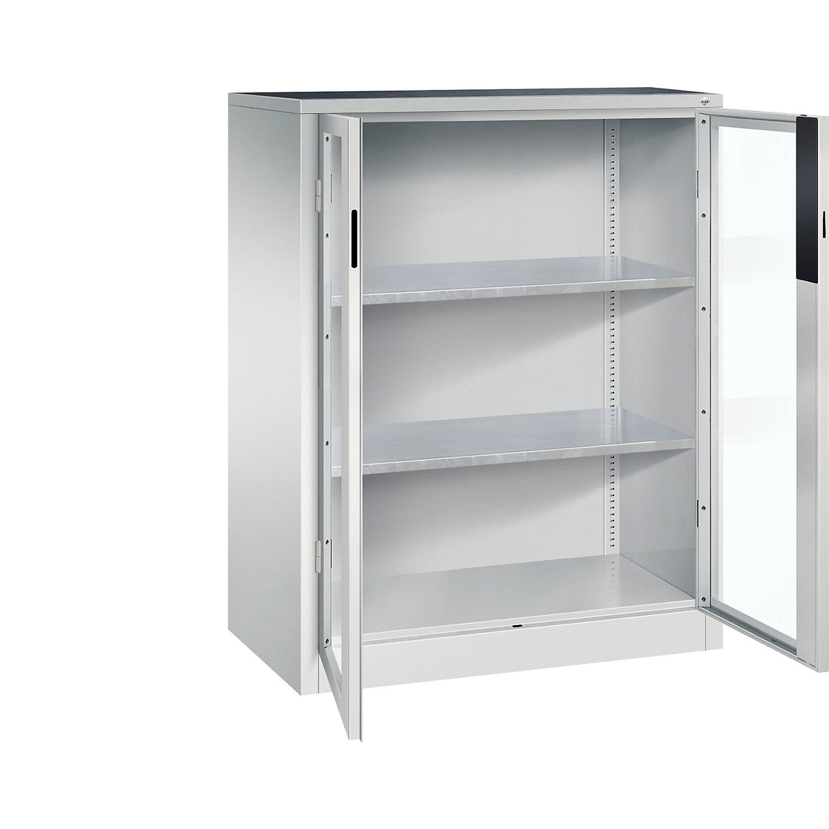 Vision panel double door cupboard, HxWxD 1200 x 930 x 500 mm, 2 shelves, light grey / light grey.
