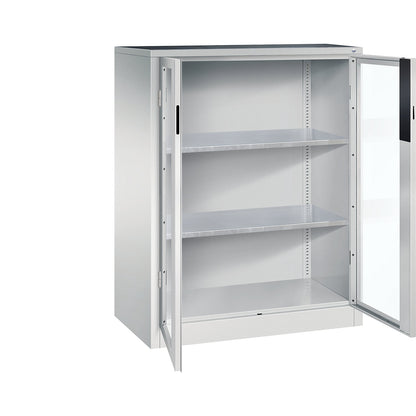 Vision panel double door cupboard, HxWxD 1200 x 930 x 500 mm, 2 shelves, light grey / light grey.