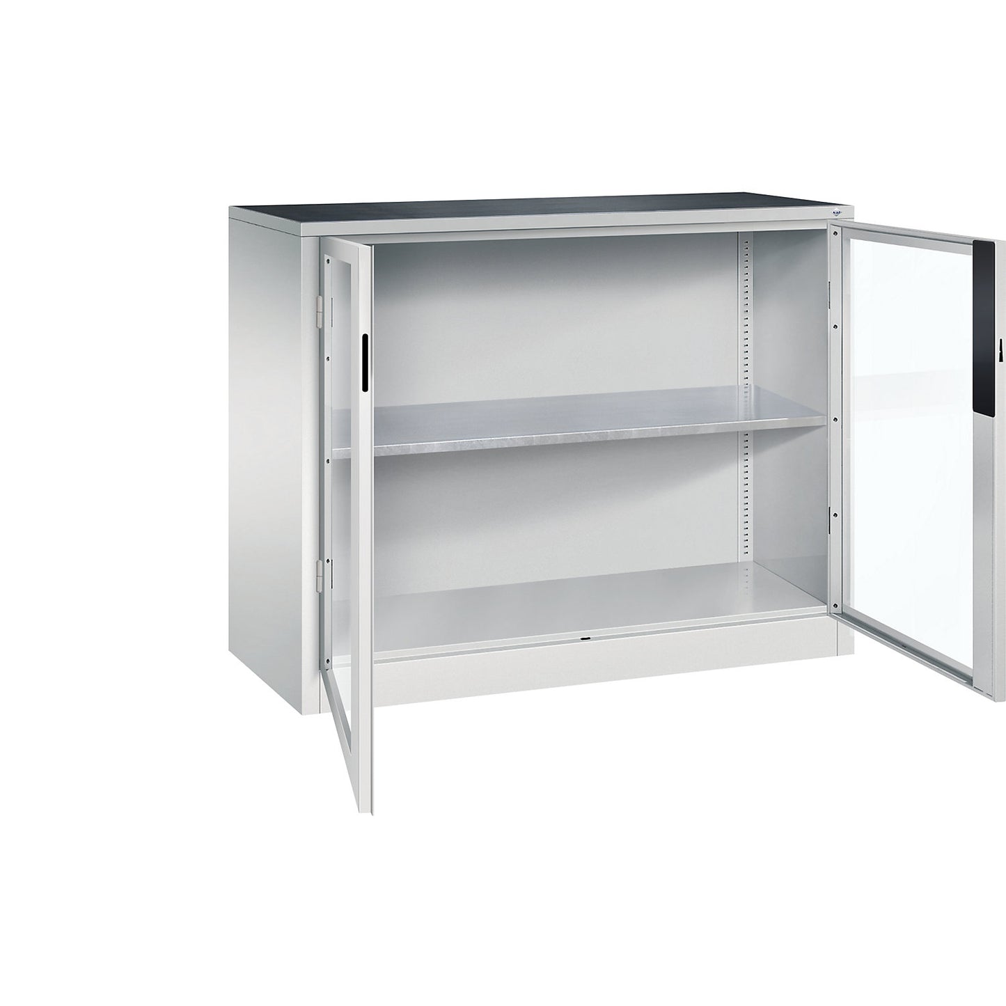 Vision panel double door cupboard, HxWxD 1000 x 1200 x 500 mm, 1 shelf, light grey / light grey.