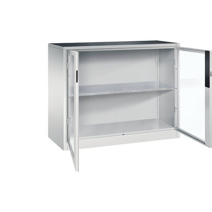 Vision panel double door cupboard, HxWxD 1000 x 1200 x 500 mm, 1 shelf, light grey / light grey.