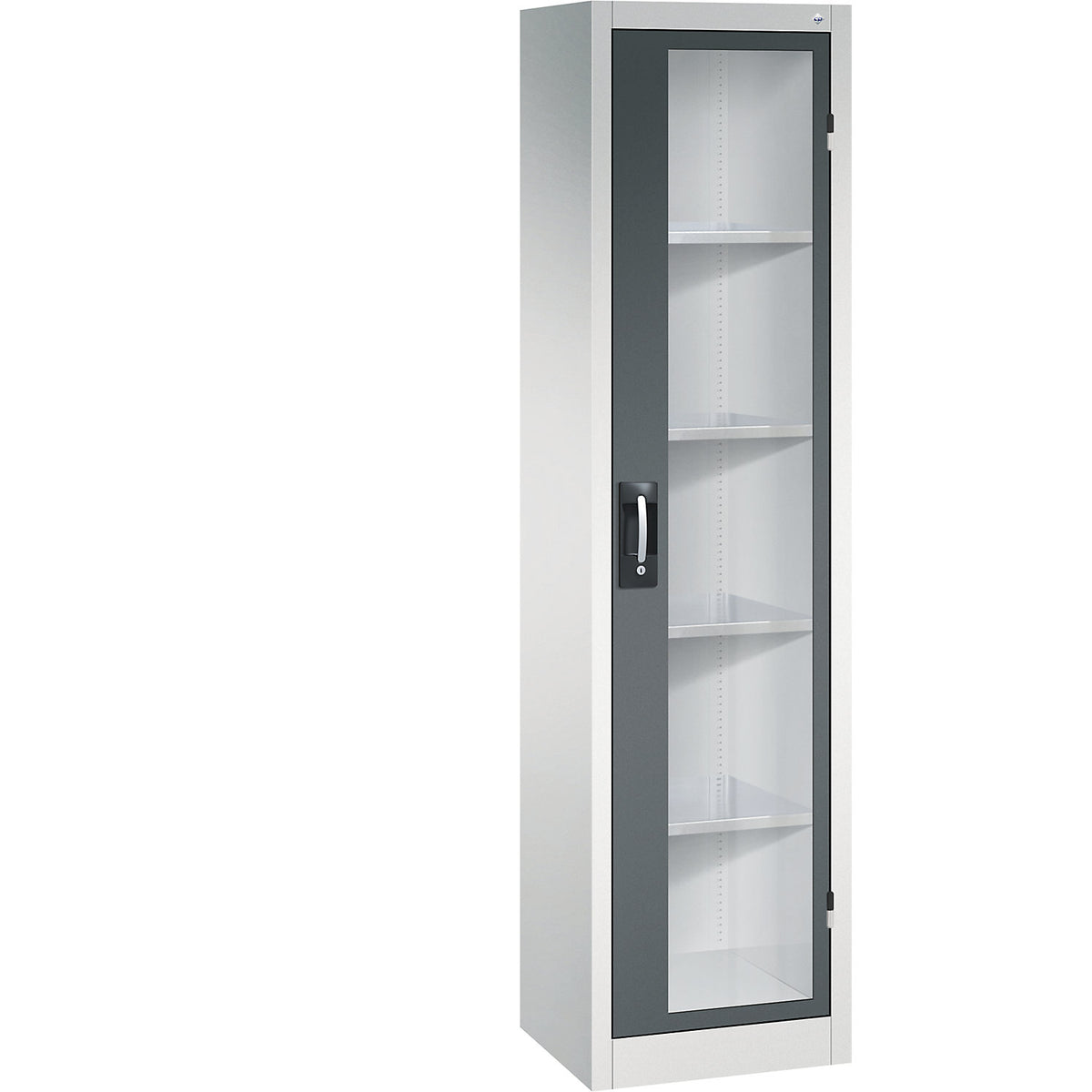 Vision panel double door cupboard, HxWxD 1950 x 502 x 400 mm, 4 shelves, light grey / charcoal.