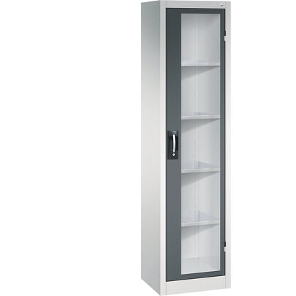 Vision panel double door cupboard, HxWxD 1950 x 502 x 400 mm, 4 shelves, light grey / charcoal.
