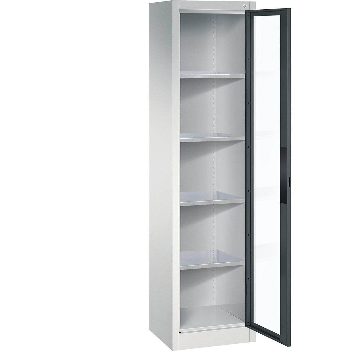 Vision panel double door cupboard, HxWxD 1950 x 502 x 400 mm, 4 shelves, light grey / charcoal.